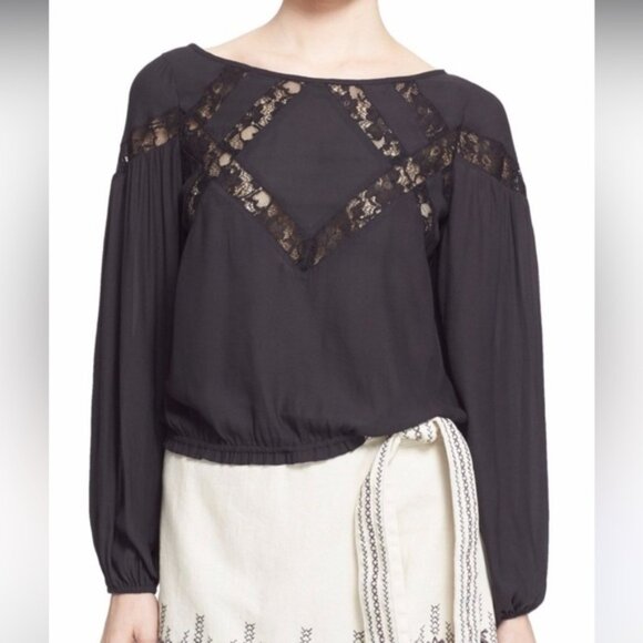 free people geometry lessons Long Sleeve Blouse with Lace Detail m - Picture 5 of 5